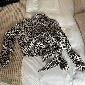 PLT black and white silk leopard shirt